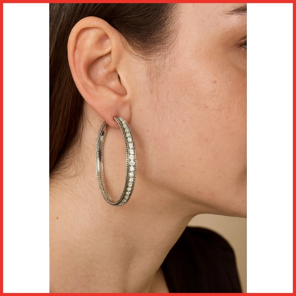 Steve Madden Large Silver Bling Hoop Earring